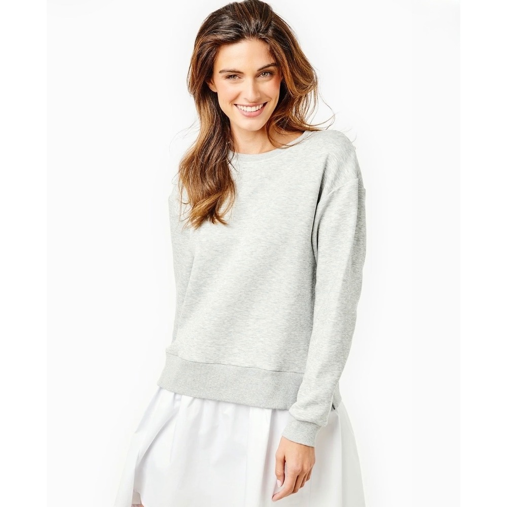 Addison Bay Harper Dress Gray White Mixed Media Sweatshirt Dress | Small - Picture 2 of 11
